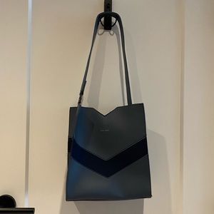 Pixie Mood Vegan Blue Structured Small Tote Bag with Navy Stripe